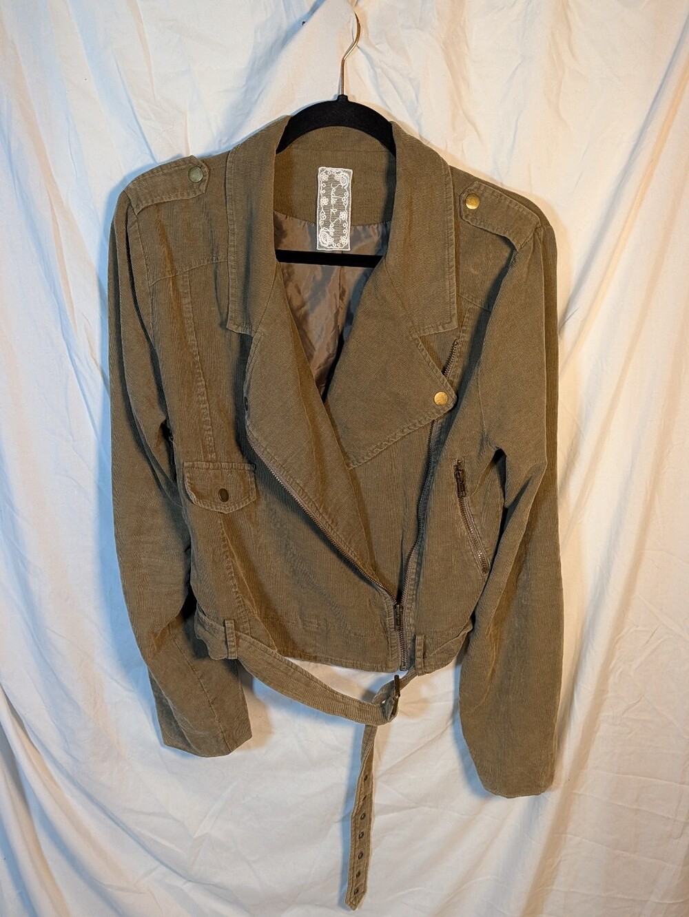 Sadie & Sage Olive Utility Moto Jacket with Belt